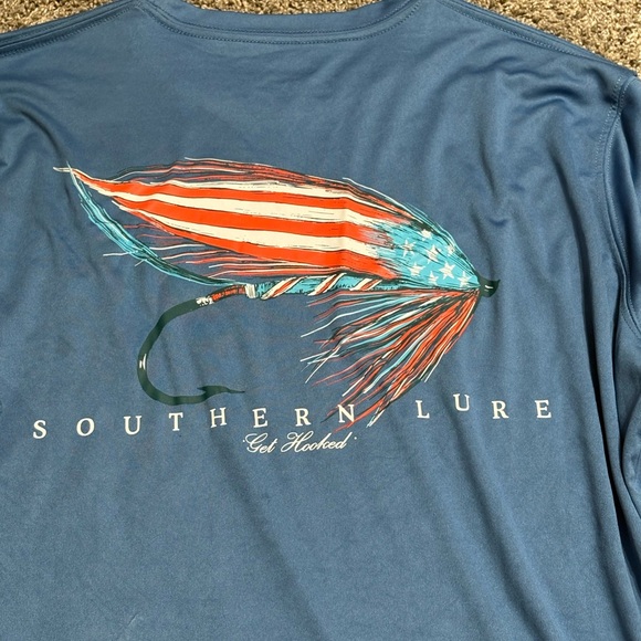 Southern Lure T-Shirt Mens XL Blue Long Sleeve UV50 red white blue fishing hook - Picture 4 of 7